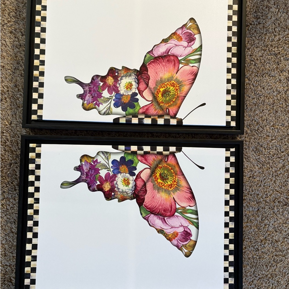 MacKenzie-Childs Floral Butterfly Wall Art in Pink and Purple retired